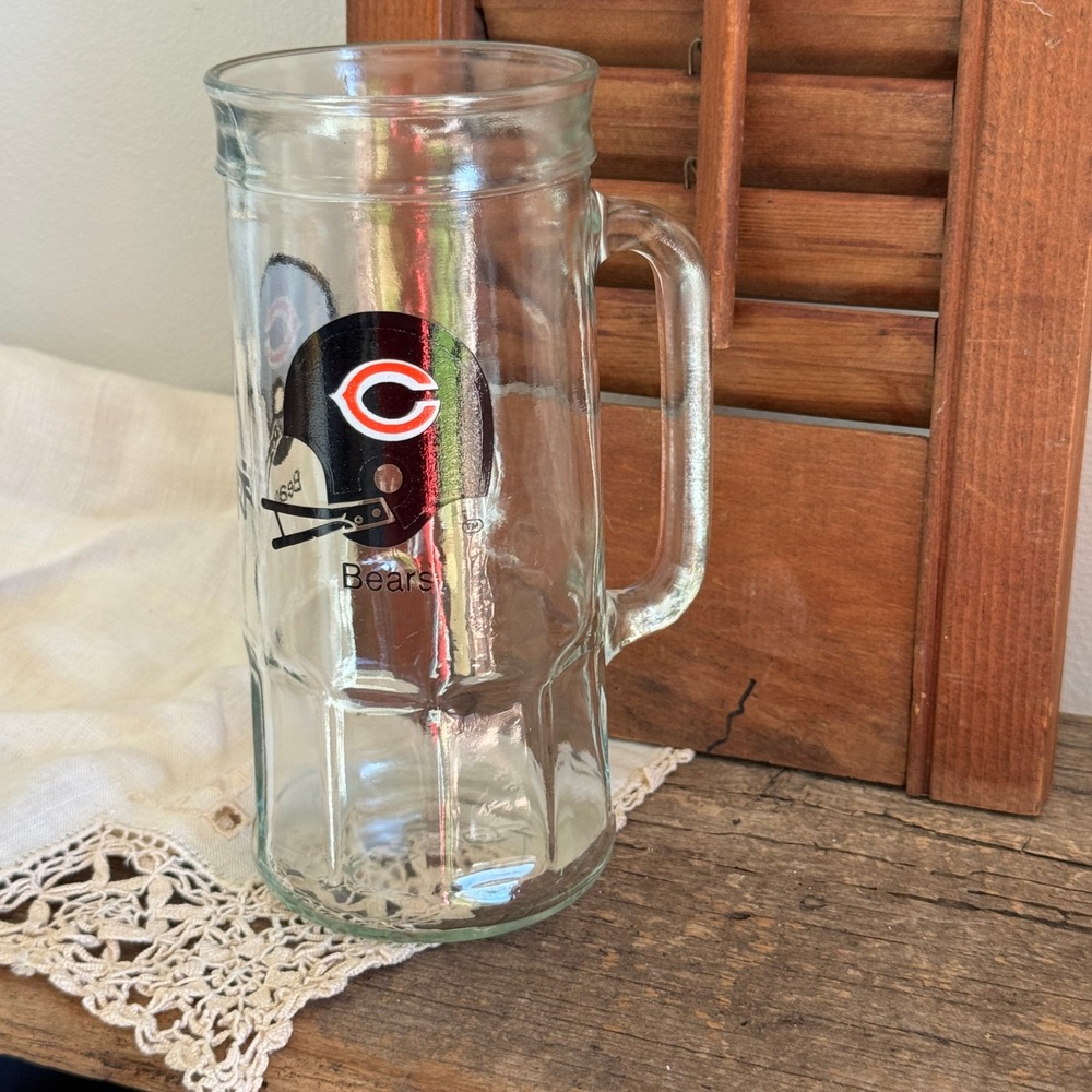 Vintage Chicago Bears Fisher Glass Beer Stein NFL Helmet Logo Paneled Mug 7x3